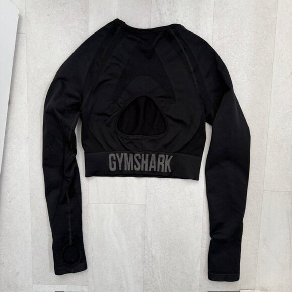 GYMSHARK Flex Sports Keyhole Long Sleeve Crop Top Black XS/Small - Picture 5 of 12